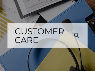Image with the word customer care in the middle with a headset